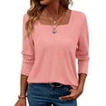 thumbnail image 1 of TaTaai 2026 Fall Women’s Square Neck Crochet Tee Long Sleeve Loose Blouse Casual Solid Color Fashion Top Dots Polyester Daily Shirt Gift, 1 of 9