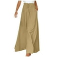 thumbnail image 3 of BiZtdJrK Women's Casual Drawstring Wide Leg Pants Baggy Elastic High Waisted Flowy Palazzo Trousers with Pockets for Vacation Beach, Khaki, M, 3 of 7