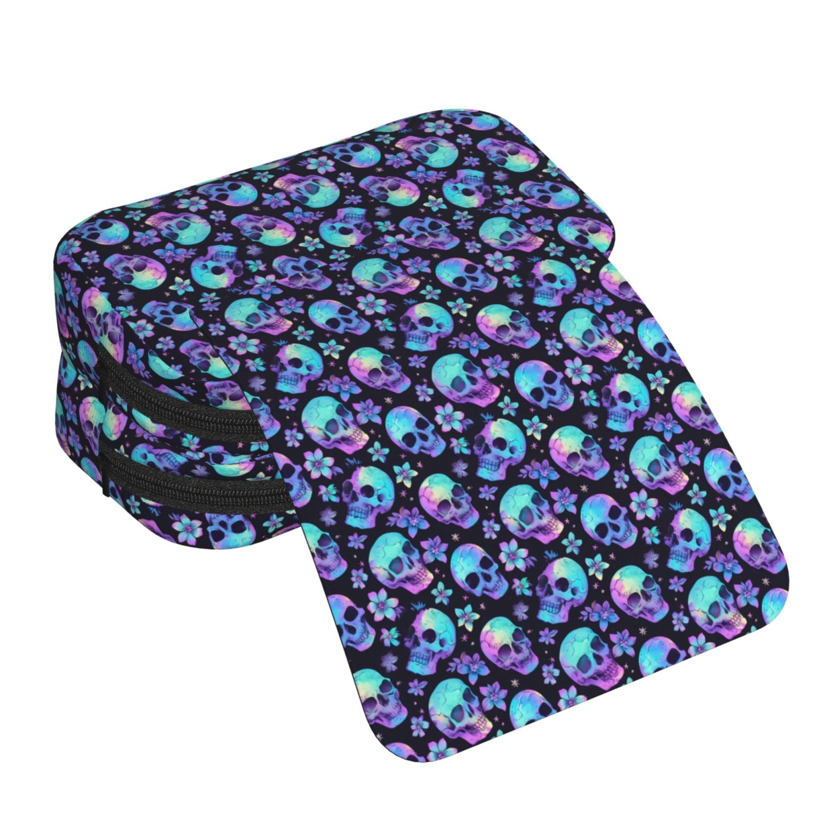 Rateoe Skull flower tie dye Pattern Double Clamshell Pen Case, Storage Organizer with Two Zipper Compartments– Holds Up to 50 Pencils & Pens