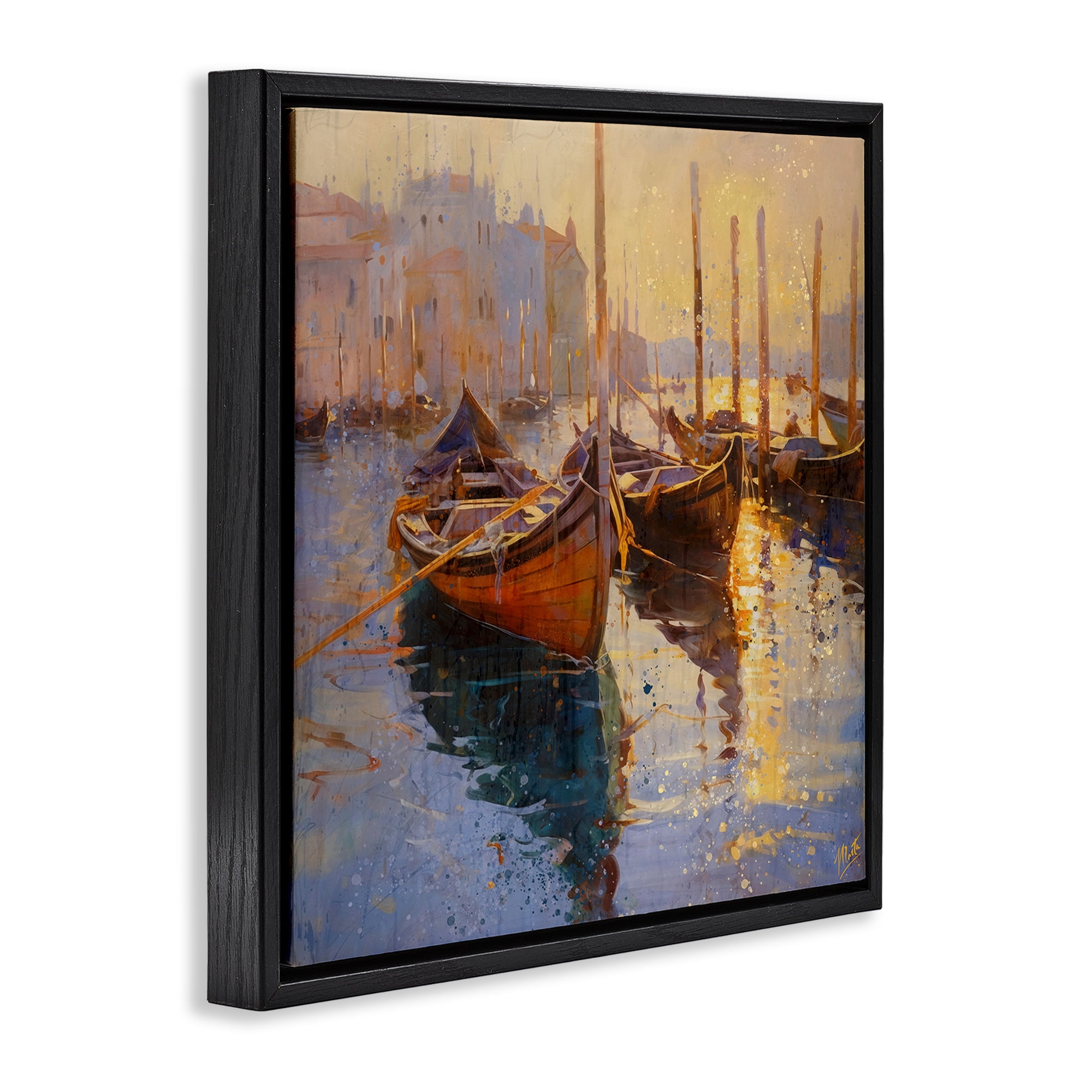 Stupell Industries Speckled Venice Boats Black Framed Floater Canvas Wall Art, design by Marta Wiley