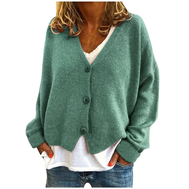 Yuyuzo Womens Cardigan Sweater Long Sleeve V Neck Button down Cropped Jackets Fall Winter Outwear Solid Color