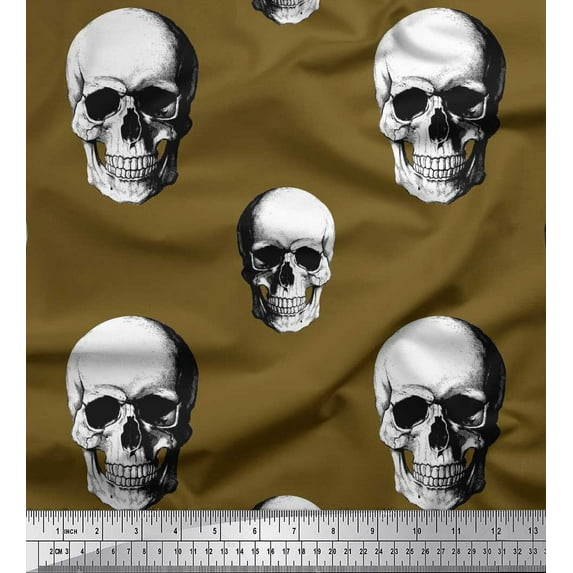 Soimoi Poly Georgette Fabric Horror Skull Halloween Printed Craft Fabric by The Yard 42 Inch Wide