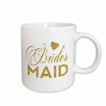 3dRose Bridesmaid In Faux Digital Gold With A Heart - Ceramic Mug, 11-ounce