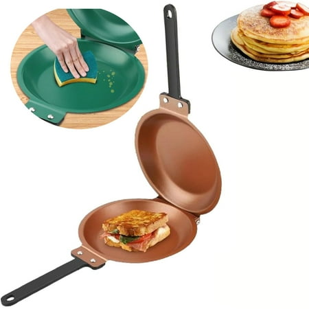 

HomeCraft Co. Flip Pancake Pan Flipmaster Pancake Pan 2024 Flipmaster Double Pancake Pan Nonstick Pancake Griddle Pan Suitable For Pancakes Omelettes(Gold)