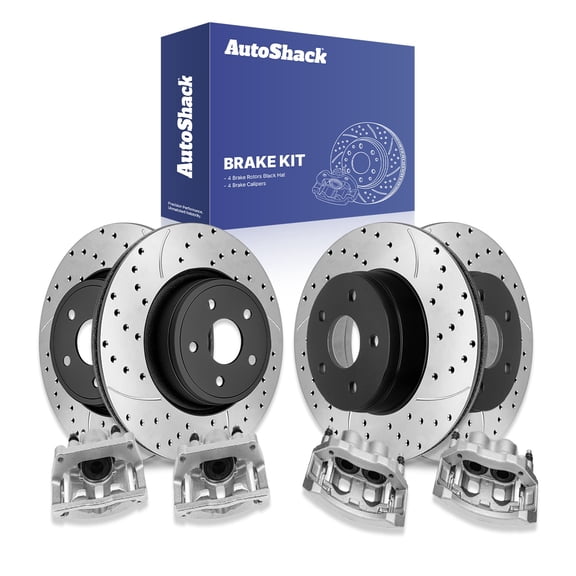 AutoShack Front & Rear Brake Rotors & Calipers for Dodge, Ram 1500 2002-2005 Durango 2004-2006, 4WD RWD V6 3.7L V8 4.7L 5.7L 5.9L - E-Coated Drilled & Slotted - ShadowGuard