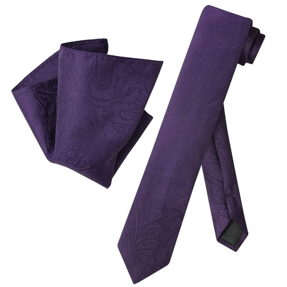 Vesuvio Napoli Skinny NeckTie Dark Purple Paisley Mens 2.5"" Tie & Handkerchief