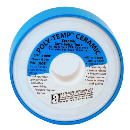 Poly-Temp 36551 Anti-Seize Ceramic Filled PTFE Thread Seal Tape, 600" Length x 3/4" Width x 3.5 Mil Thickness, Cream