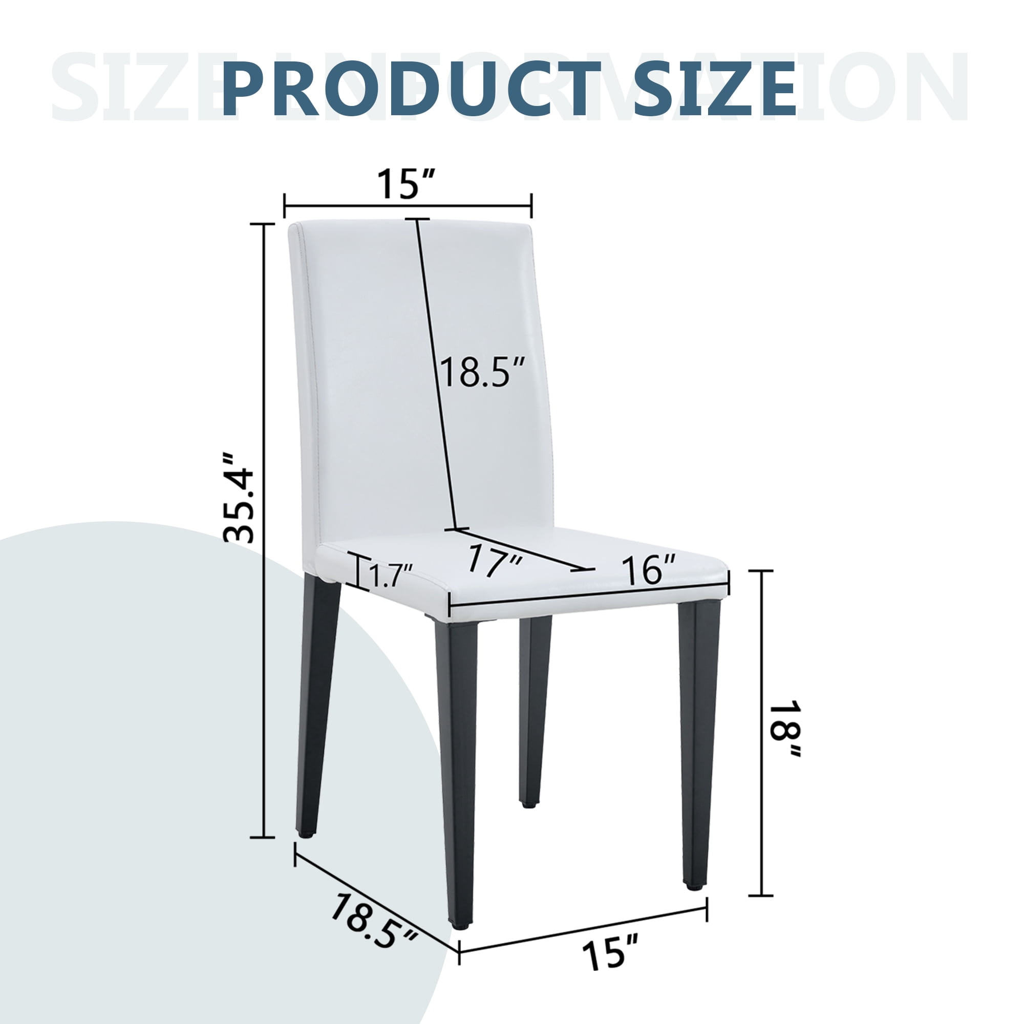 Dining Chairs Set of 4, White PU Leather Dining Chairs 35.4 Inch High with Ergonomic Backrest, 17x16 Sponge Seat, Modern Kitchen Chairs for Dining Room, Home Office and Living Space, Black Metal Leg
