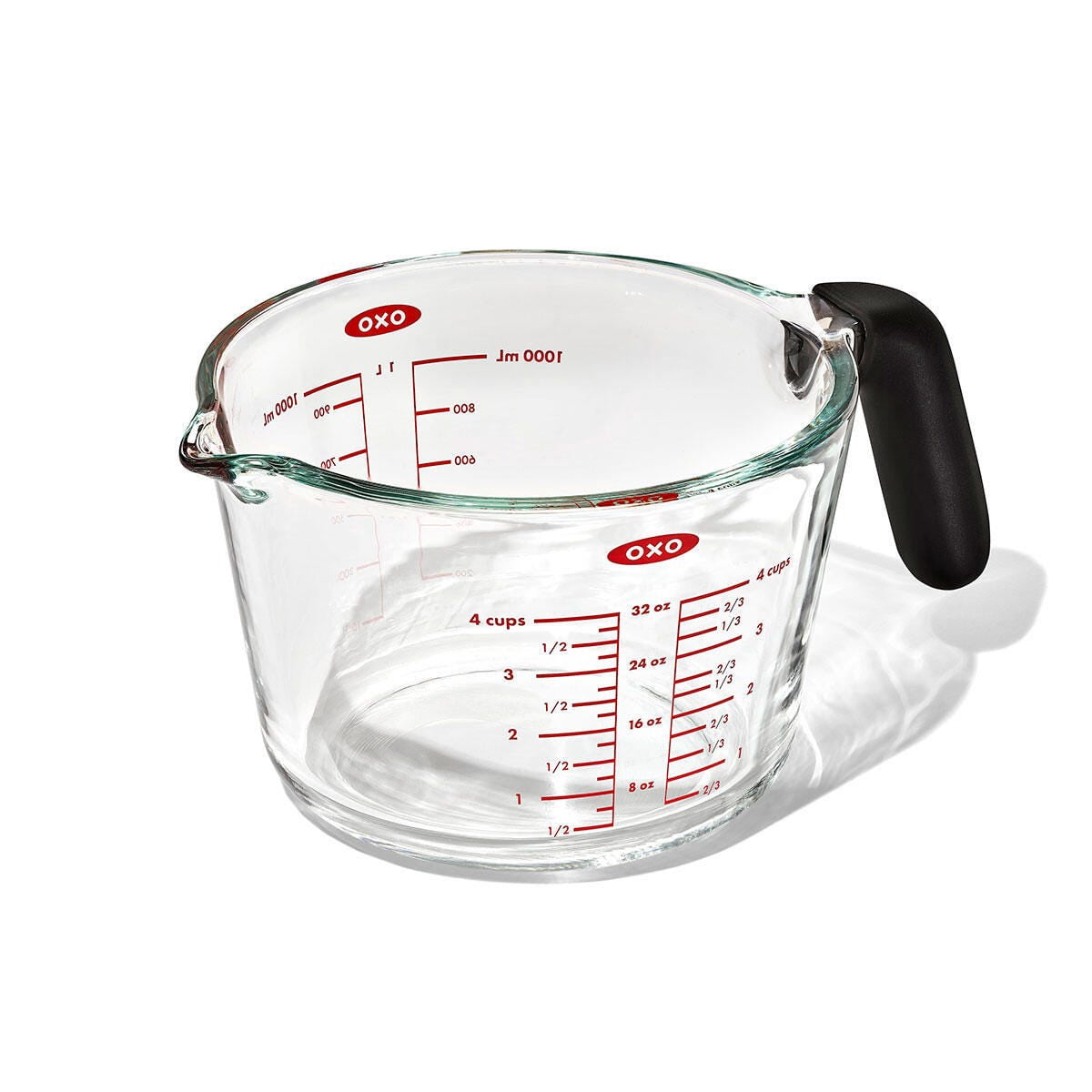 OXO 4 Cup Glass Measuring Cup, Easy-Read Measurement Markings Cup for Cooking, Baking & Liquid Ingredients