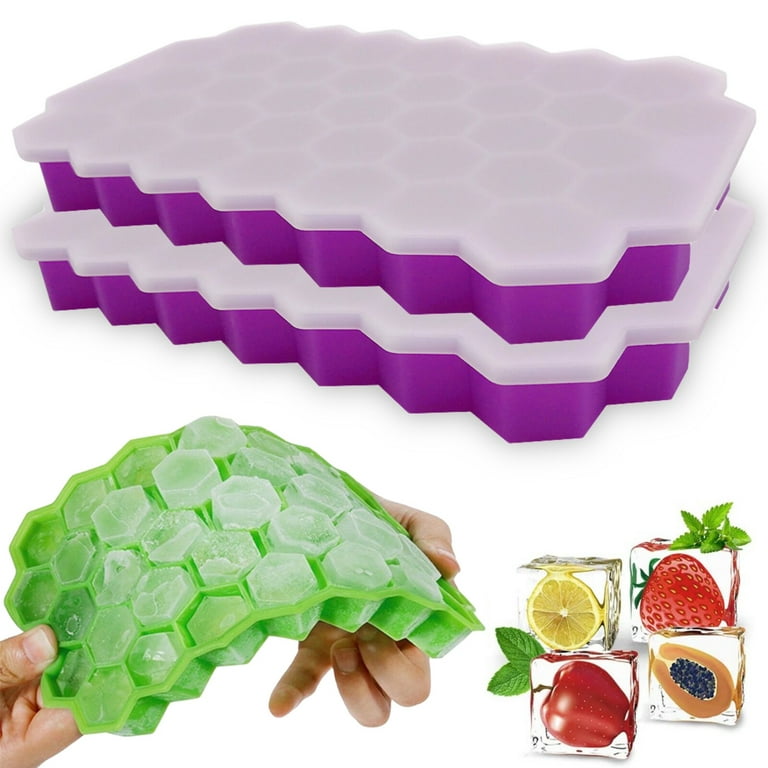Silicone Ice Cube Tray - Honeycomb Shaped Flexible Ice Trays With Covers -  BPA Free Silicone Ice Tray Molds With Removable Lid