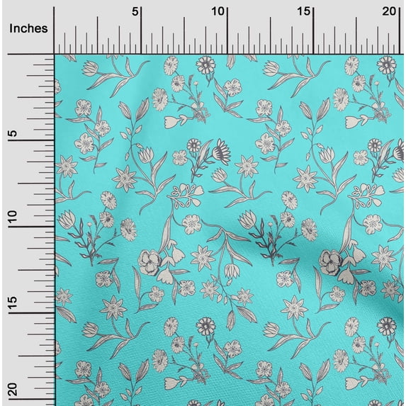 oneOone Viscose Chiffon Aqua Blue Fabric Leaves & Floral Artistic Diy Clothing Quilting Fabric Print Fabric By Yard 42 Inch Wide