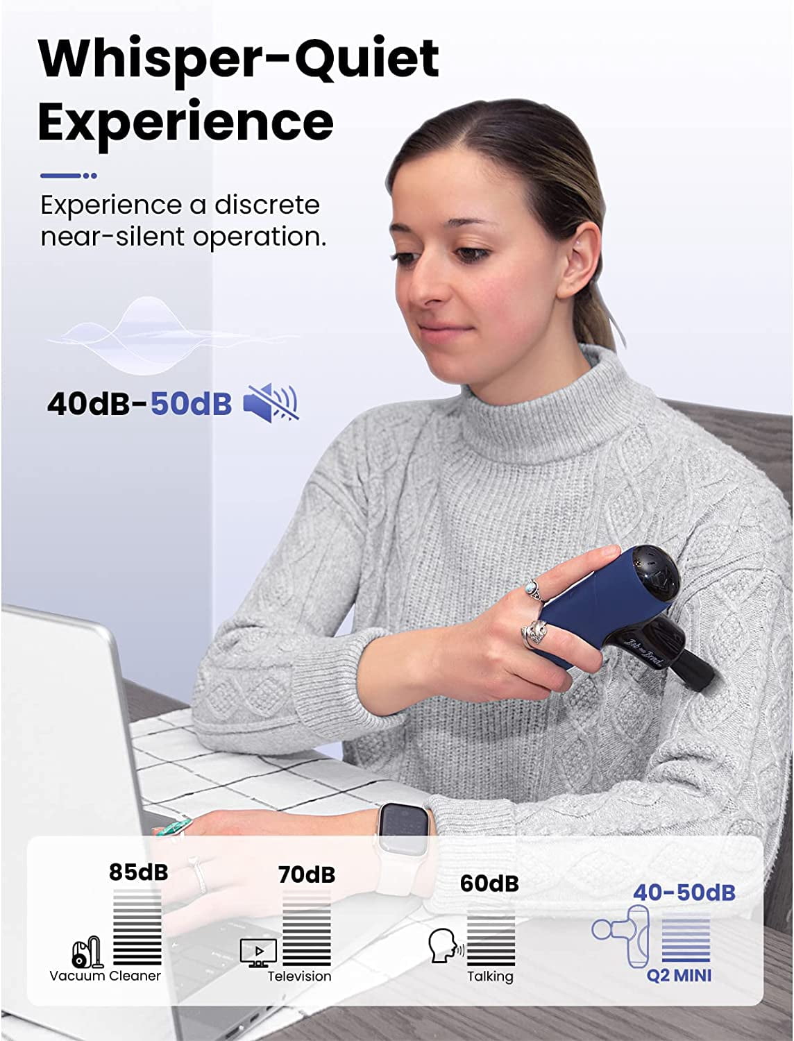 Bob and Brad Q2 Mini Massage Gun, Portable Full Body Percussion Handheld Deep Tissue Massager Gun, Muscle Massager with Ergonomic Handle, Blue