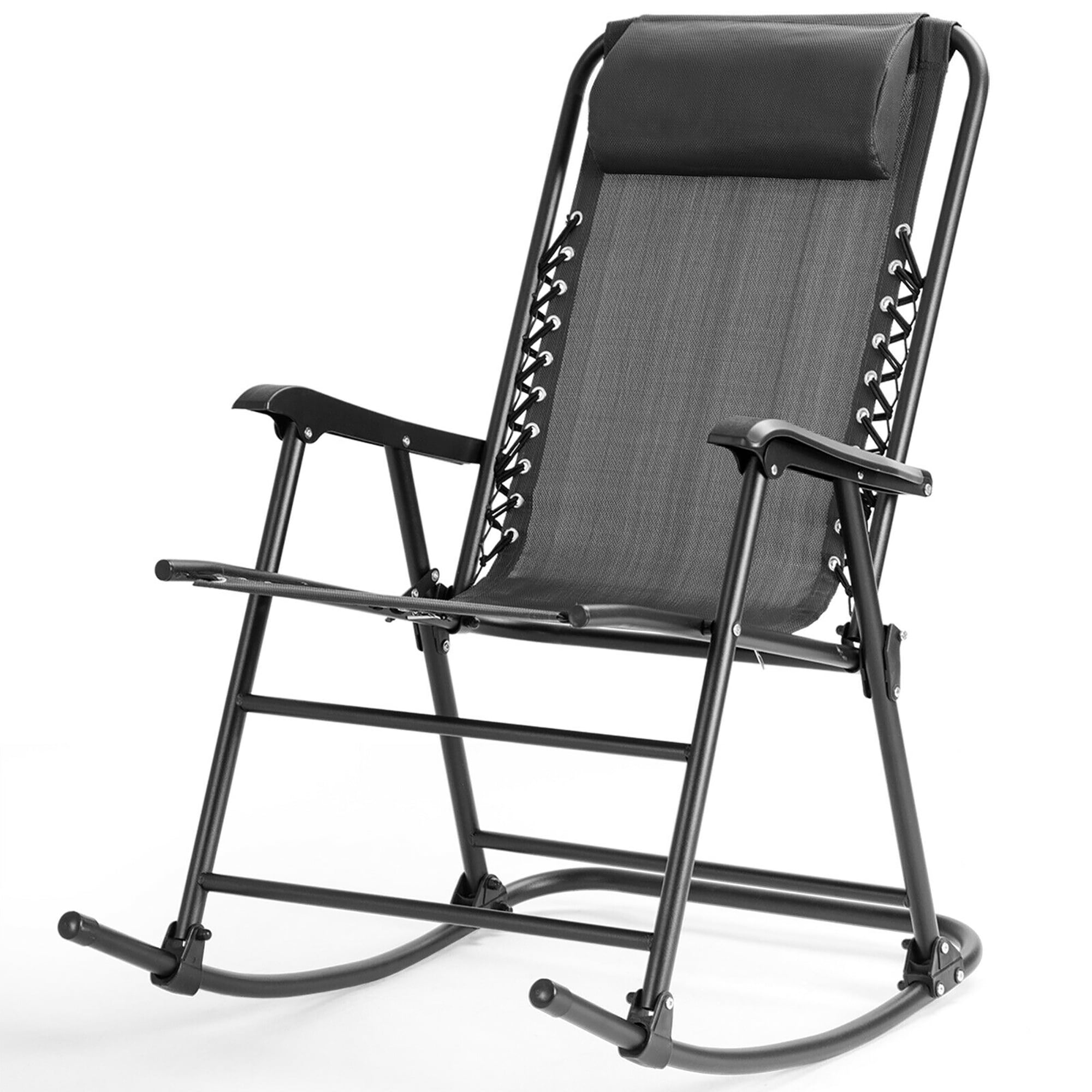 Folding Zero Gravity Rocking Chair Rocker Porch  Outdoor Patio Headrest Beige 