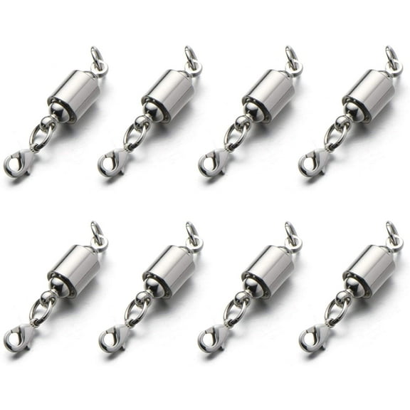 Screw Locking Magnetic Necklace Clasps and Closures Safety Easy Jewelry Clasps 6mm Light and Small Keep The Clasp in Back 8pcs Silver