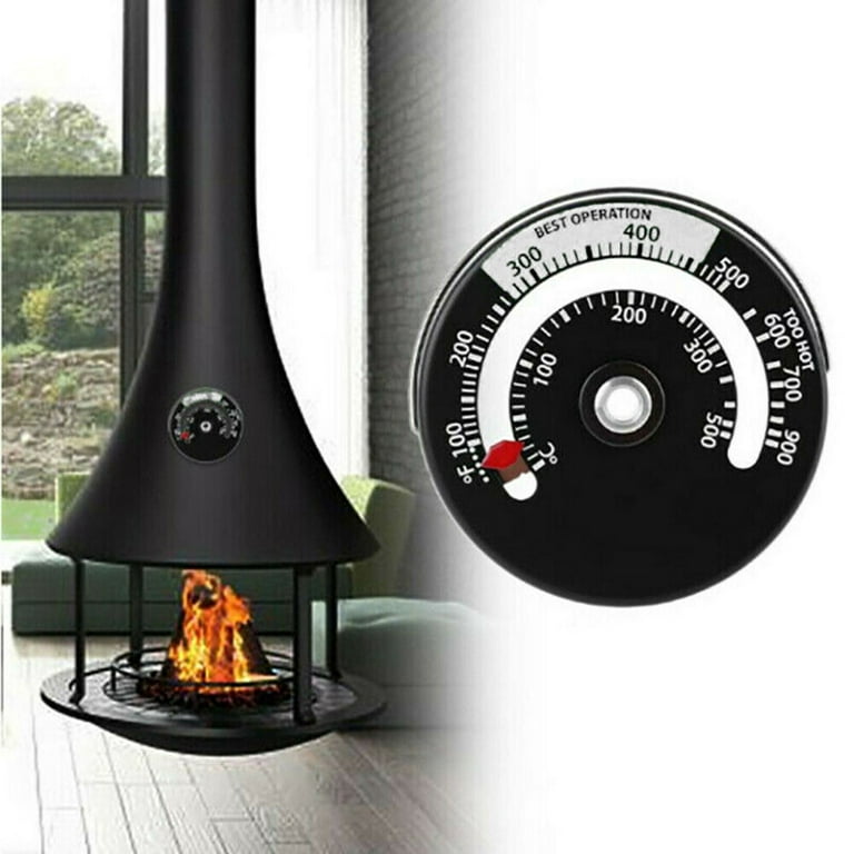 Tool Woodstove Temperature Gauge Thermometer Pipe Heat Magnetic Burner Flue Fireplace KitchenDining & Bar, Size: 63, Black