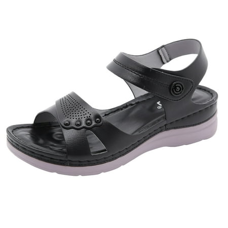 

Women Summer Beach Sandals Fashion Flat Casual Shoes Comfortable Soft Soled Pregnant Ladies Shoes Versatile Velcro Lazy Sandals
