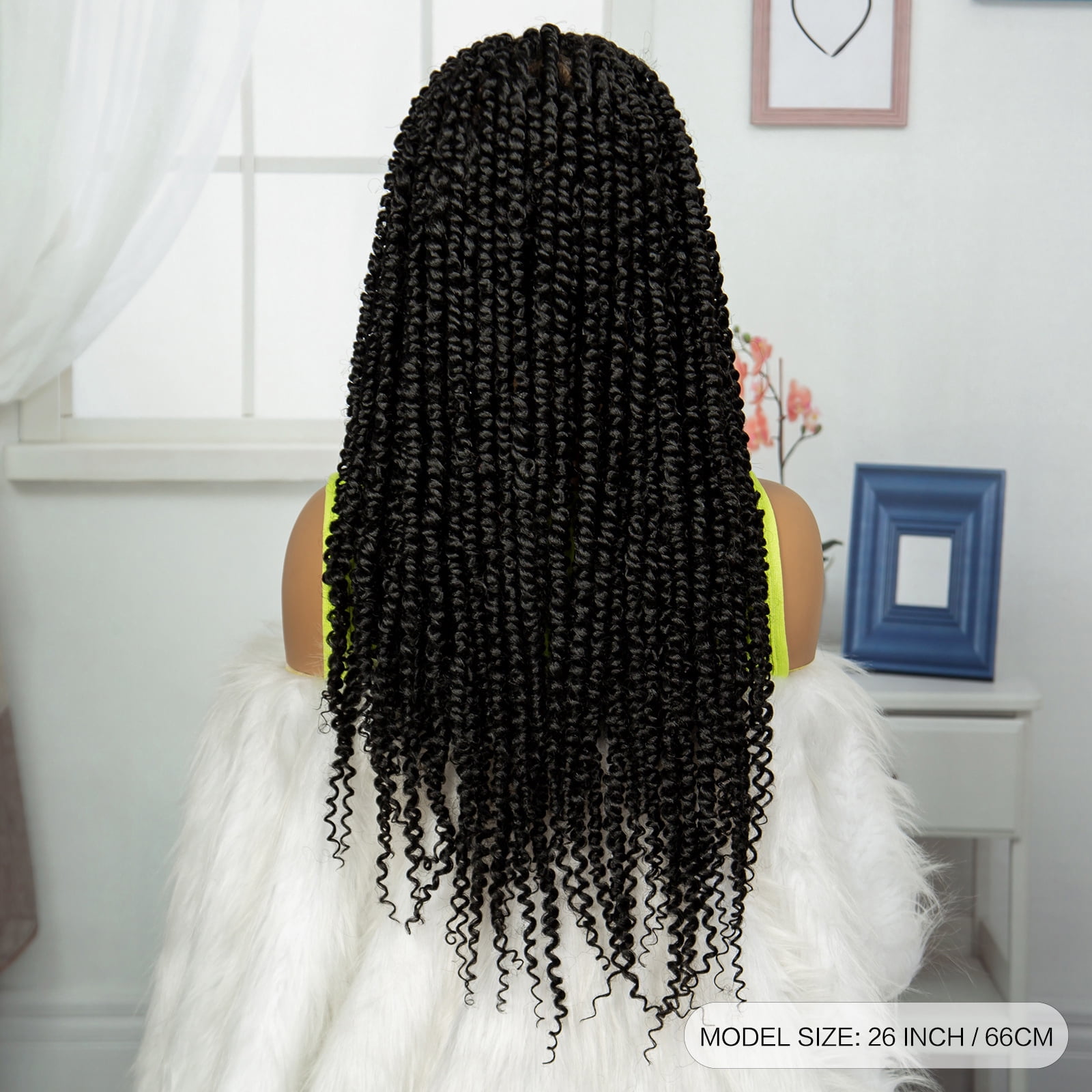 Braided Wigs for Women Synthetic Full Lace Wig Braided Wigs Knotless Box Braided Wigs Braid Braiding Hair Water Wave Wavy Braids Wigs 26 inches (1B Color)