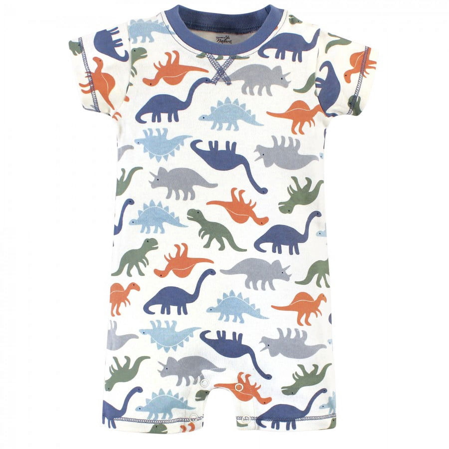 Touched by Nature Baby Boy Organic Cotton Rompers 3pk, Bold Dinosaurs, 3-6 Months