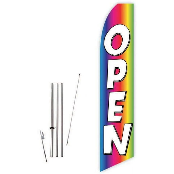 Open Rainbow Super Novo Feather Flag - Complete with 15ft Pole Set and Ground Spike