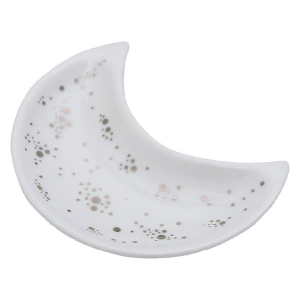 Organizador De Platos De Joyería En Forma De Luna Bandeja De Almacenamiento De Cerámica Para El Hogar Dormitorio Hotel Baño Dormitorio Oficina, Blanco Muyoka Hogar
