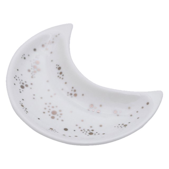 Muyoka Plato de joyería de luna Bandeja de baratija de cerámica en forma de luna Plato de joyería de luna linda Bandeja de almacenamiento de organizador de baratija de luna brillante para el hogar Dor Muyoka Hogar