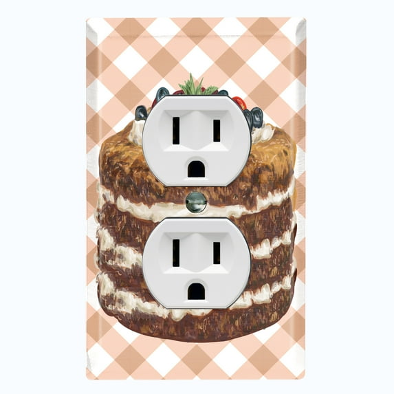 Metal Light Switch Wall Plate Outlet Cover (Layered Chocolate Berry Vanilla Custard Cake - Single Duplex)