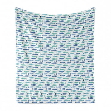 Fish Soft Flannel Fleece Throw Blanket, Doodle Style Baby Fishes with Floral Details Swimming in Aquarium Concept, Cozy Plush for Indoor and Outdoor Use, 50" x 70", Blue Turquoise White, by Ambesonne