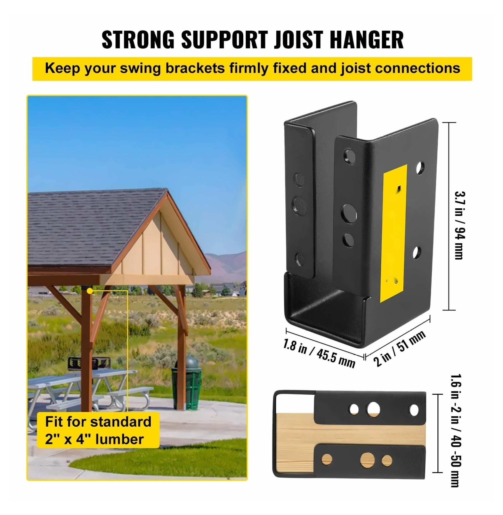TriGol Joist Hangers 2x4, Concealed Flange, 24 Pack - Q235 Steel Plate, Powder-Coated, for 2x4 Lumber, 3.7" Outdoor Swing & Beam Support