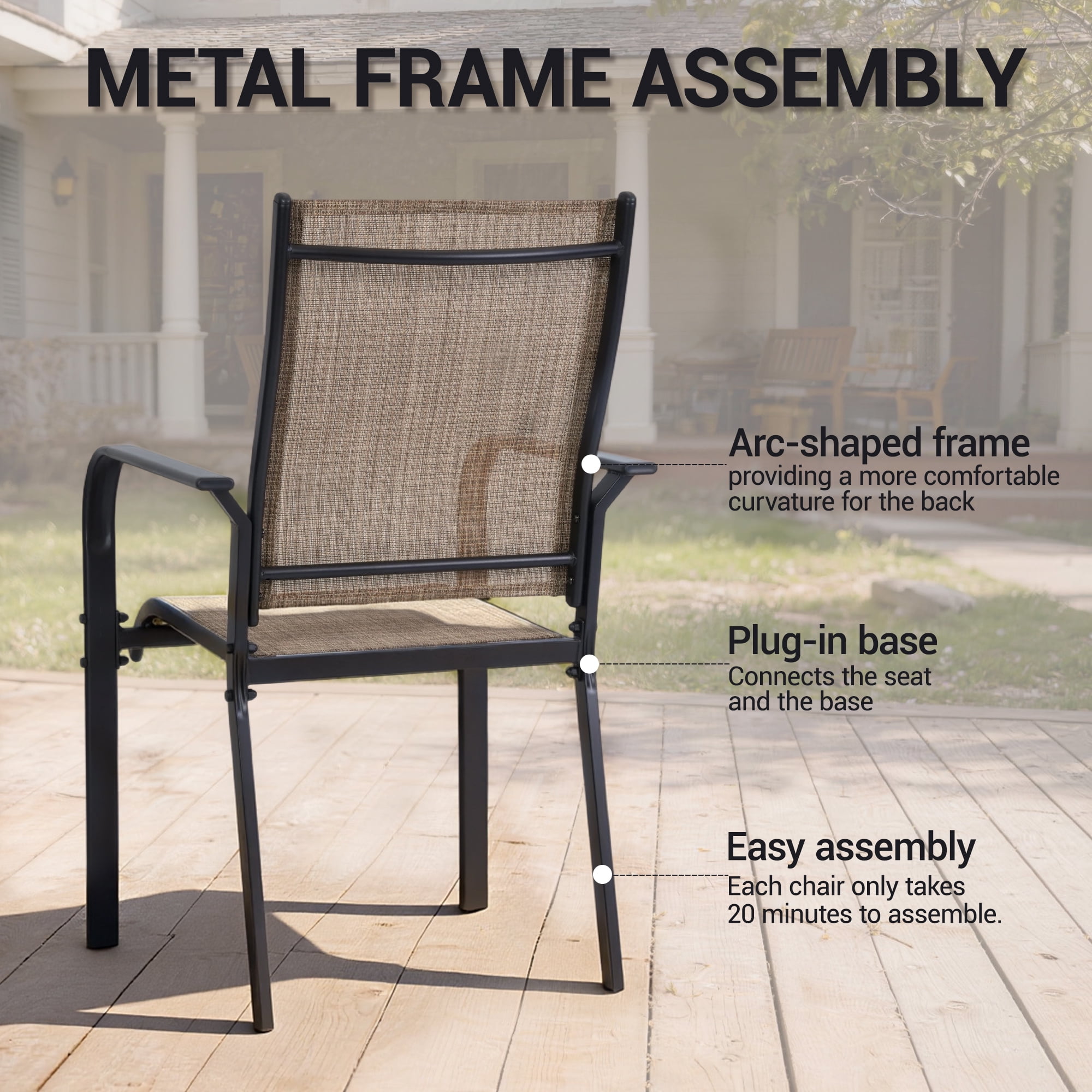 DELMANGO Patio Chairs Set of 8, Outdoor Dining Chairs High Back, All-Weather Padded Textilene Dining Chair for Lawn Porch Garden,Brown