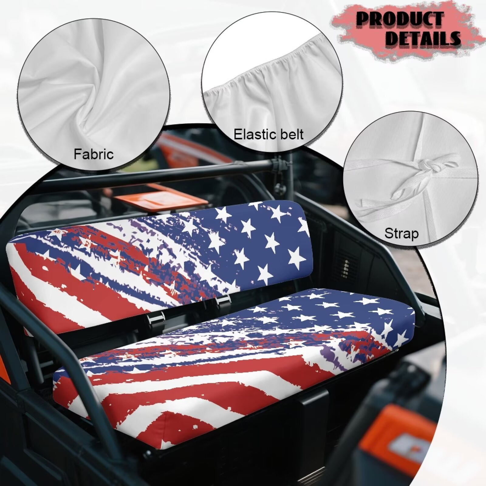 Garronmavis UTV Seat Covers for Mule Seat Accessories Parts Anti-Slip Dirt-Proof Full Protection Compatible with Kawasaki Mule 40104x4 FE(2021-2025) American Flag