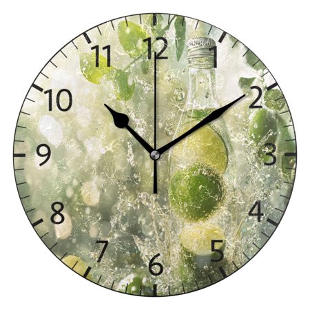 YAZAOO Decorative Wall Clock Size：25cm Bottle with Limes and Water Design Pattern Clock