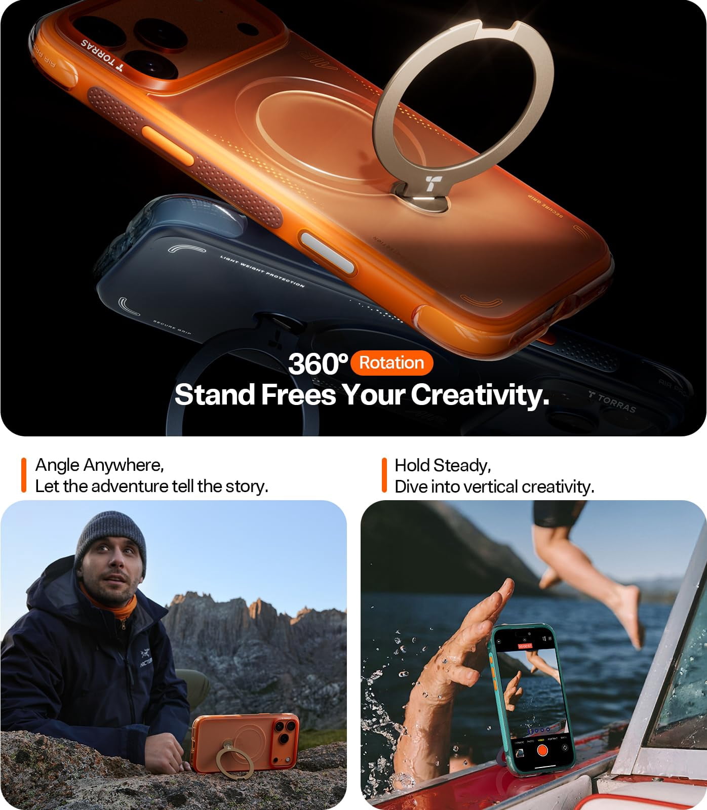TORRAS Flagship Q3 Air for iPhone 17 Pro Max Case,Visible Airbag Drop Protection,Hardcore Air Cushion Tech ,Mil-Grade Protection,Fit for MagSafe,360 Rotating Stand Case ,6.9",Midnight Blue