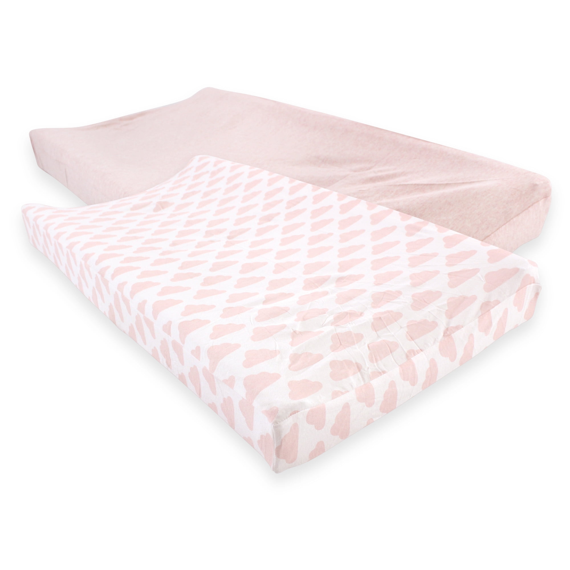 Hudson Baby Fitted Changing Pad Cover, 2Pack Heather Pink/Cloud