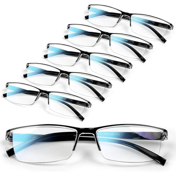 6 pack Executive Style Reading Glasses Men - Durable Readers with 99% Blue Light Blocking - Comfortable Fit with TR90 Frames