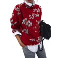 thumbnail image 1 of Chandail Tricoté Tendance pour Femmes, Col Rond Décontracté, Manches Longues, Imprimé Floral, Chandail-Over, chandail en Molleton, 1 of 2