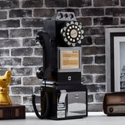 Ryan Bros. American Retro 1950s Payphone with Coin Bank Wall-Mount Corded Phone (Black)