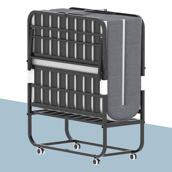 BIZOEIRON Folding Bed with 5 inch Mattress, 74" x 38" Twin Size Rollaway Guest Bed for Adults, Heavy Duty Metal Frame