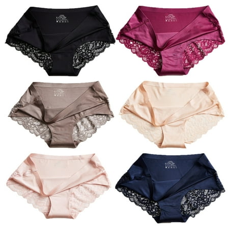 

Xmarks 6 Pieces Sexy Lace Underwear for Women Frozen Silk Seamless Panties with Silky Tactile Touch L