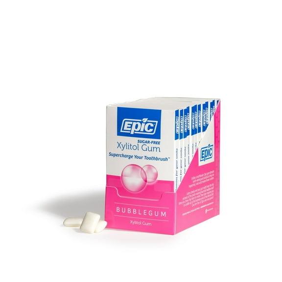 Epic Xylitol Chewing Gum - Sugar Free & Aspartame Free Chewing Gum Sweetened w/Xylitol for Dry Mouth & Gum Health (Bubblegum, 12-Piece Pack, 12 Packs)