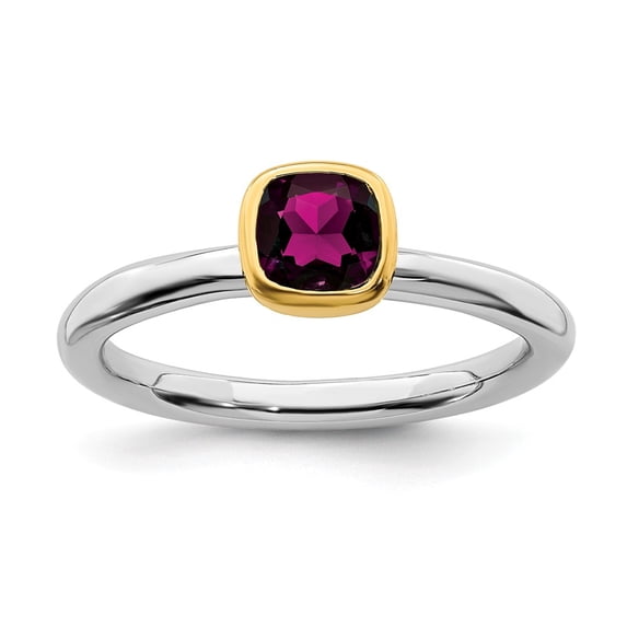 925 Sterling Silver Stackable Gold-plated Rhodolite Garnet January Red Gemstone Ring Eternity Band Size 5