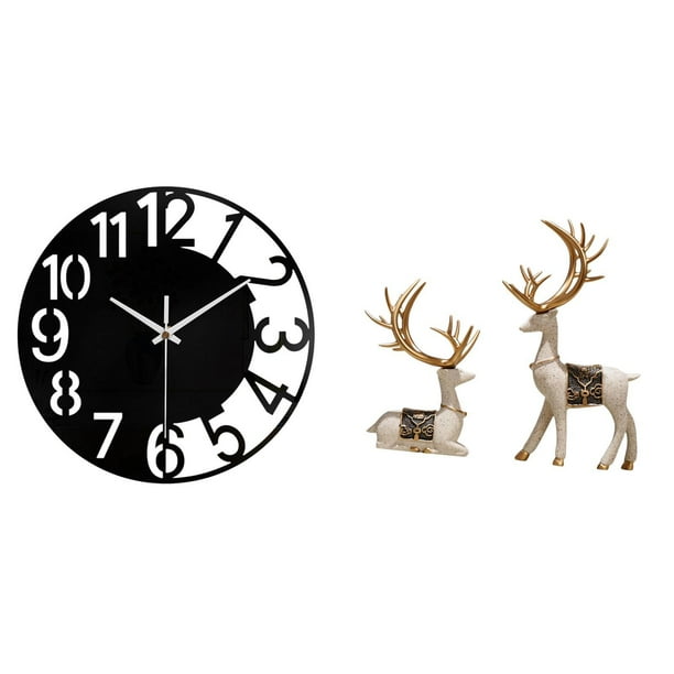 Reloj de pared grande,Reloj de pared acrílico silencioso de estilo moderno.,Reloj de pared grande de oficina,silencioso,fácil de leer y sencillo.,Estatua de alce y ciervo,Figuras de alce y