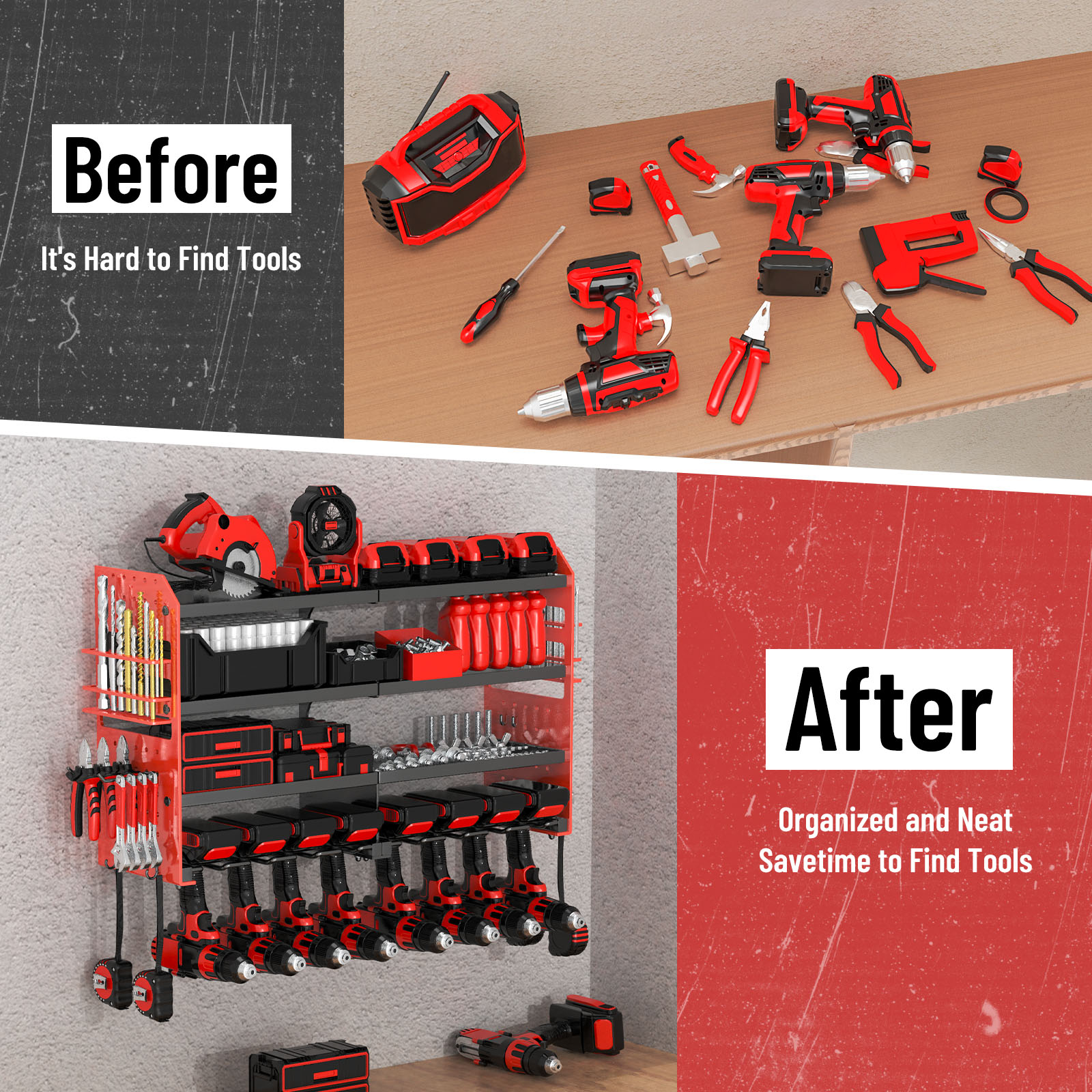 VeyFolzin.st Metal Power Tool Organizer Rack Wall Mount, Garage Tool Drill Storage Shelves with Screwdriver Plier Holder
