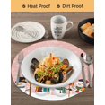 thumbnail image 3 of 15 Inch Round Placemats Set of 6, Pink Snowman Non Slip Heat Insulation PP Table Mats, Christmas Winter Snowflake Xmas Tree Washable Place Mats for Kitchen Dining Party Table Decor, 3 of 7