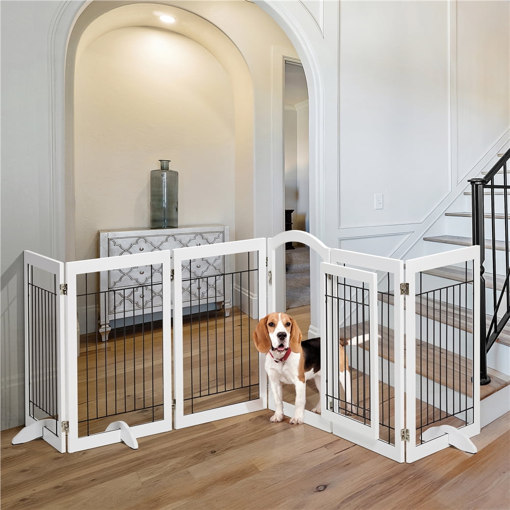 Yaheetech 32.5" Freestanding 6-Panel Foldable Pet Gate with Support Feet, White