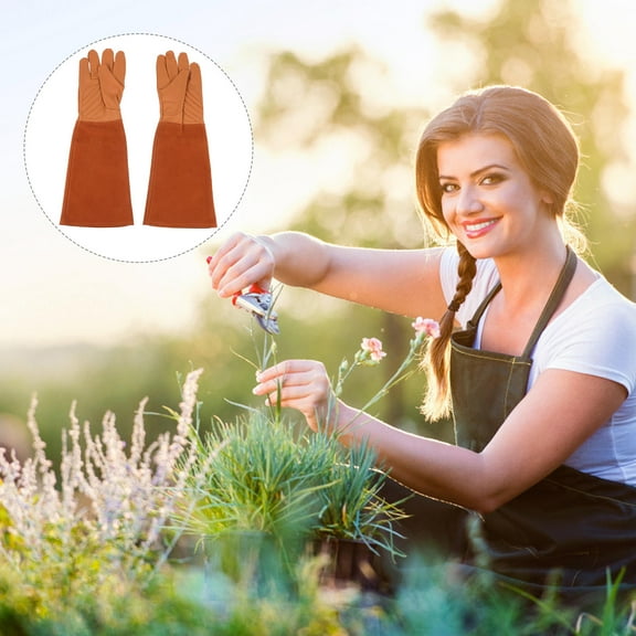 Supvox 1 Pair Heavy Duty Garden Gloves for Lumber Work Breathable Brown Polyester
