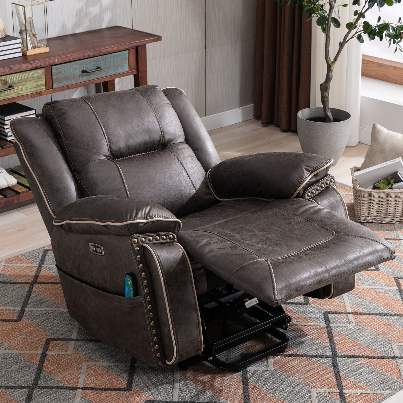 Bonzy Home Power Lift Chair Recliner Suede Fabric Electric Massage Recliner with Cup Holders