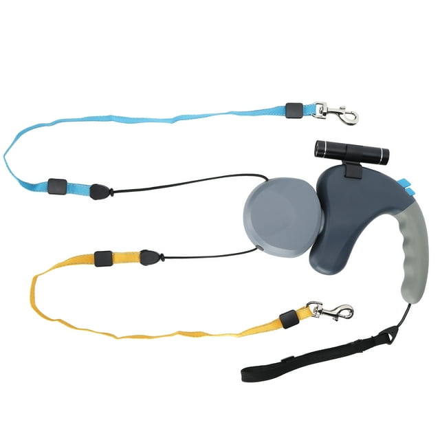 Pet DoubleHead Traction Rope One for Two Traction Dog DoubleEnded Leash with LED Light(Gray )