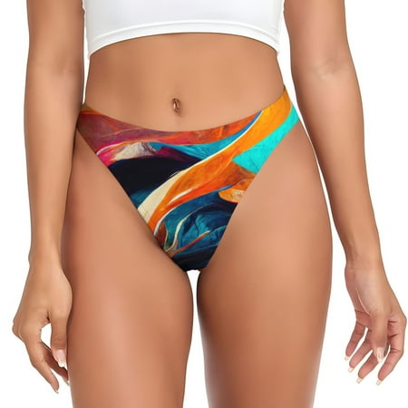Qokaie Abstract Fabric Color Waves Printed Women s Cotton Thong Underwear  Sexy Breathable Panties G-string-4X-Large