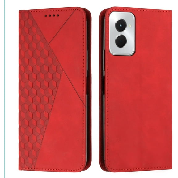 Moto G Power 5G (2024) Wallet Case for Men Women, PU Leather Folio Cover Card Holder Luxury Geometric Retro Folding Flip Case Compatible with Motorola Moto G Power 5G 2024 (Red)