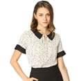 thumbnail image 1 of INSPIRE CHIC Hauts Blouses à Pois pour Femmes à Col Claudine Contrastant à Manches Courtes, 1 of 6